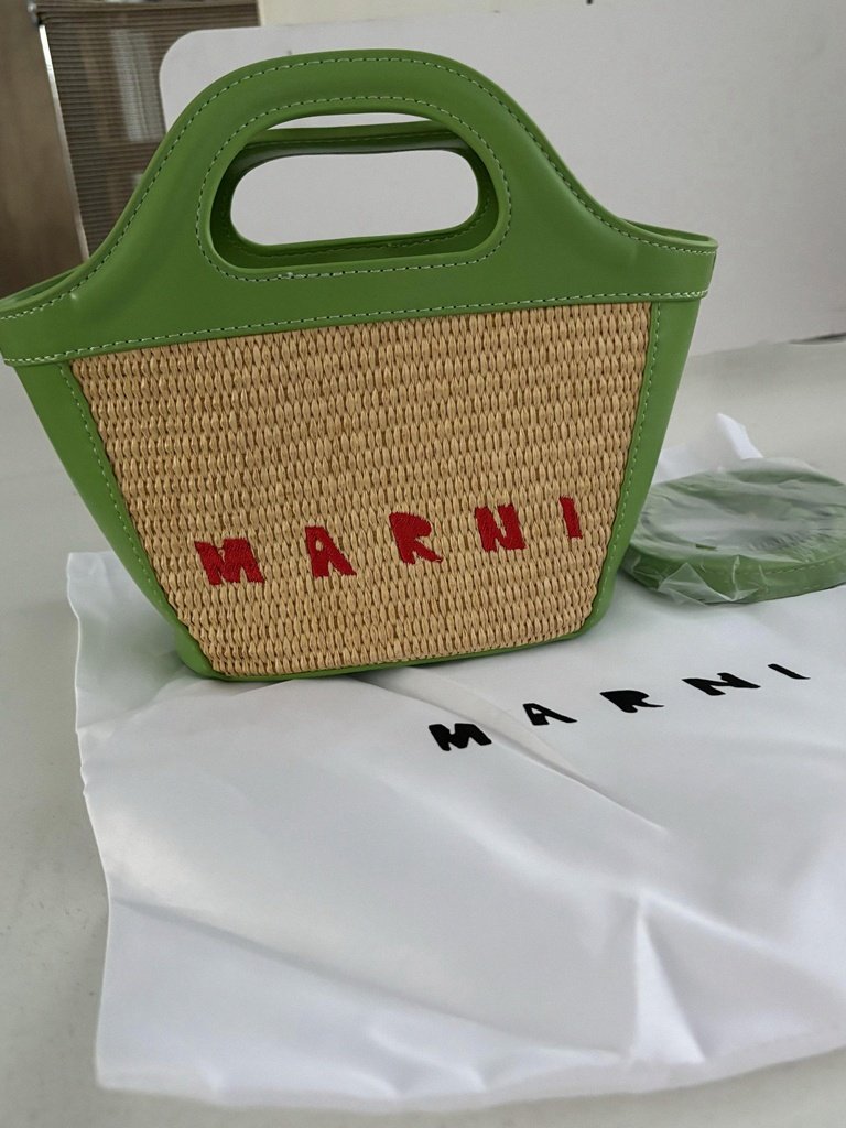 Marni - Green Patchwork - Straw Bag - Mini Market Basket